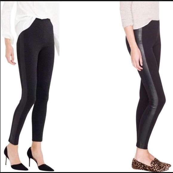 J. Crew | Black Pixie Pants with Leather Stripe - Picture 1 of 8